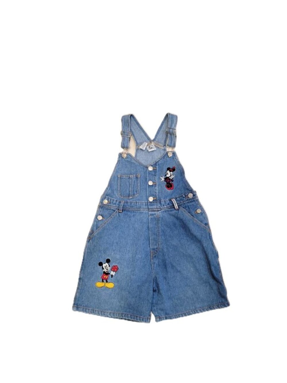Vtg Disney Mickey & Co Mickey Minnie Mouse Denim Bib Overalls Shortalls 90s 12
